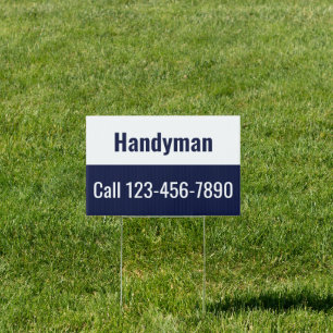 Handyman Dark Blue & White Text Template Sign