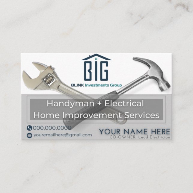 handyman electrical home improvement services business card (Front)