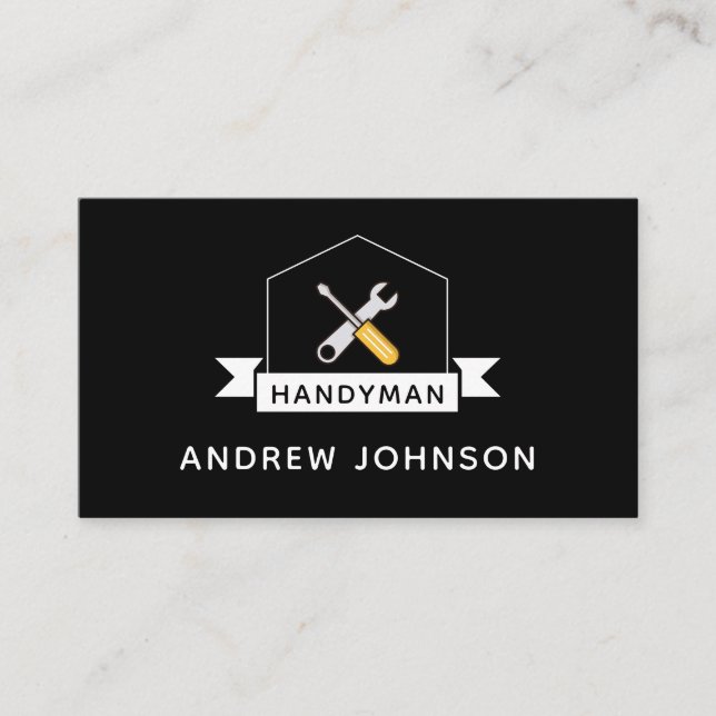 Handyman Electrician Plumber Tools Black & White Business Card (Front)