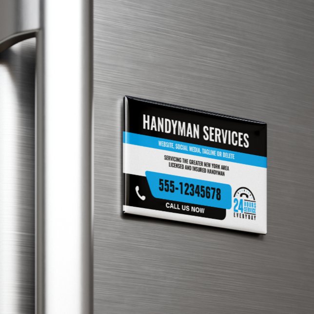 HANDYMAN FIX IT GUY URGENT REPAIR  BLACK BLUE BUSINESS CARD MAGNET (Creator Uploaded)