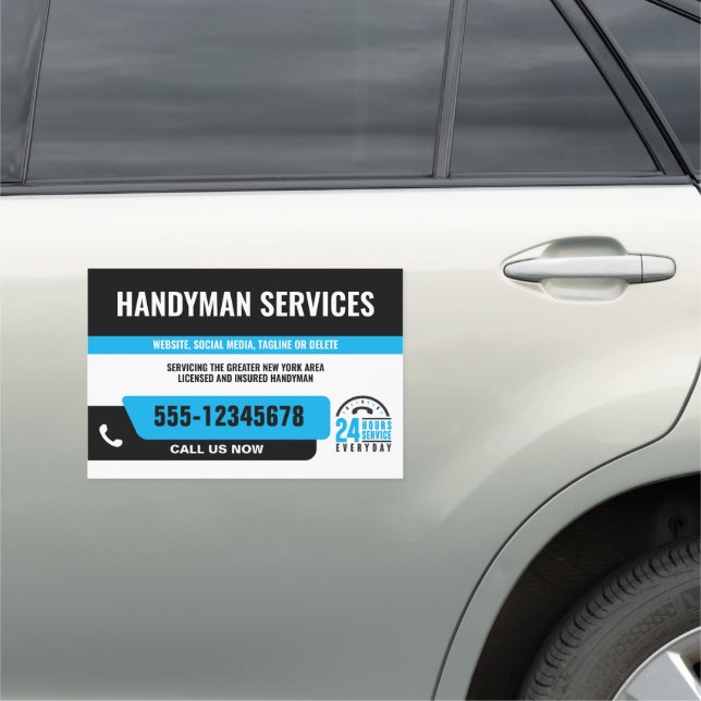 HANDYMAN FIX IT GUY URGENT REPAIR  BLACK BLUE CAR MAGNET (In Situ)
