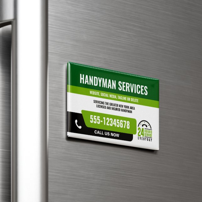 HANDYMAN FIX IT GUY URGENT REPAIR  BLACK GREEN BUSINESS CARD MAGNET (Creator Uploaded)