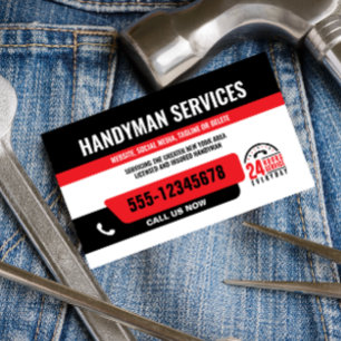 HANDYMAN FIX IT GUY URGENT REPAIR BLACK RED BUSINESS CARD
