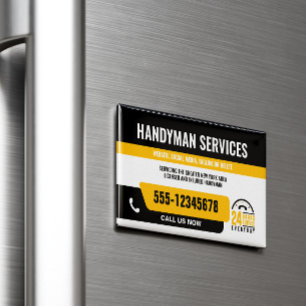HANDYMAN FIX IT GUY URGENT REPAIR BLACK YELLOW BUSINESS CARD MAGNET