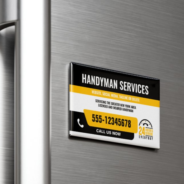 HANDYMAN FIX IT GUY URGENT REPAIR  BLACK YELLOW BUSINESS CARD MAGNET (Creator Uploaded)