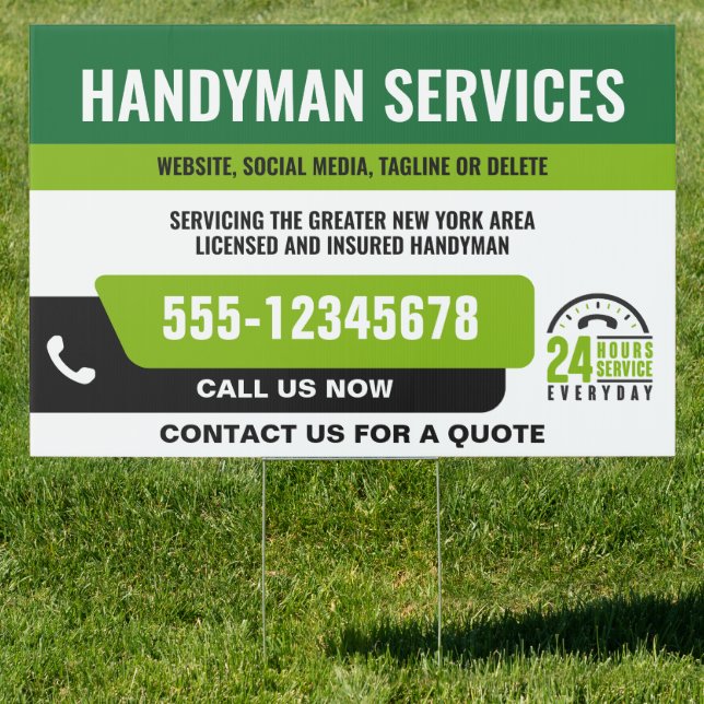 HANDYMAN FIX IT GUY URGENT REPAIR GREEN BLACK SIGN (Insitu)