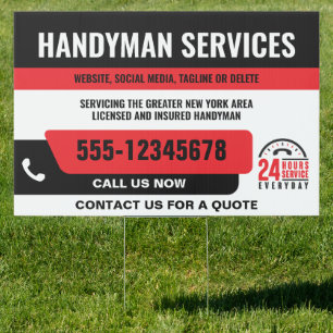 HANDYMAN FIX IT GUY URGENT REPAIR RED AND BLACK SIGN