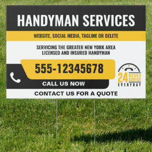 HANDYMAN FIX IT GUY URGENT REPAIR YELLOW BLACK SIGN