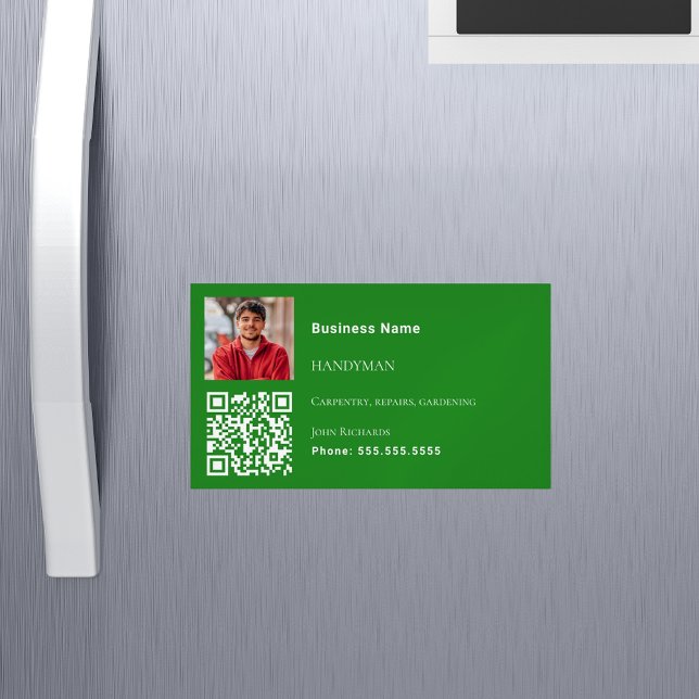 Handyman forest green photo QR code Business Card Magnet (Creator Uploaded)
