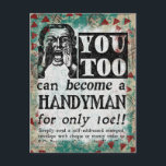 Handyman - Funny Vintage Retro Postcard<br><div class="desc">Handyman vintage advertisement in turquoise,  aqua,  red and black. Arty,  funny,  colorful and fun,  it makes a great gift and will surely bring smiles and laughter to the recipient.</div>