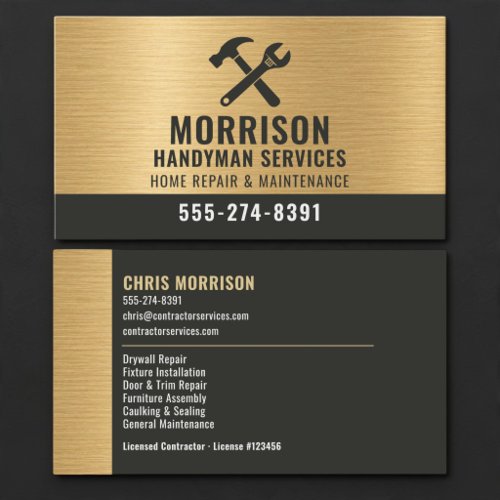 Handyman Gold Metallic Construction Tools Business Card