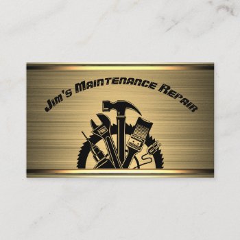Handyman Gold Steel Maintenance Repair Service Business Card by tyraobryant at Zazzle