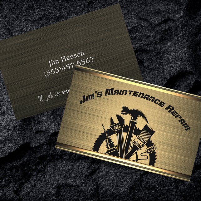 Handyman Gold Steel Maintenance Repair Service Business Card (Creator Uploaded)