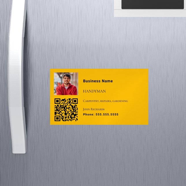 Handyman golden yellow photo QR code Business Card Magnet (Creator Uploaded)