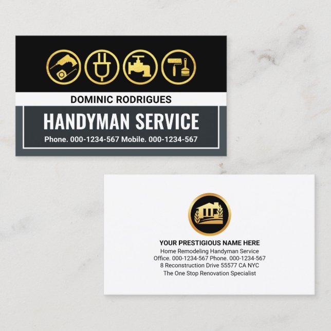 Handyman Grey Black Frame Layers Business Card (Front/Back)