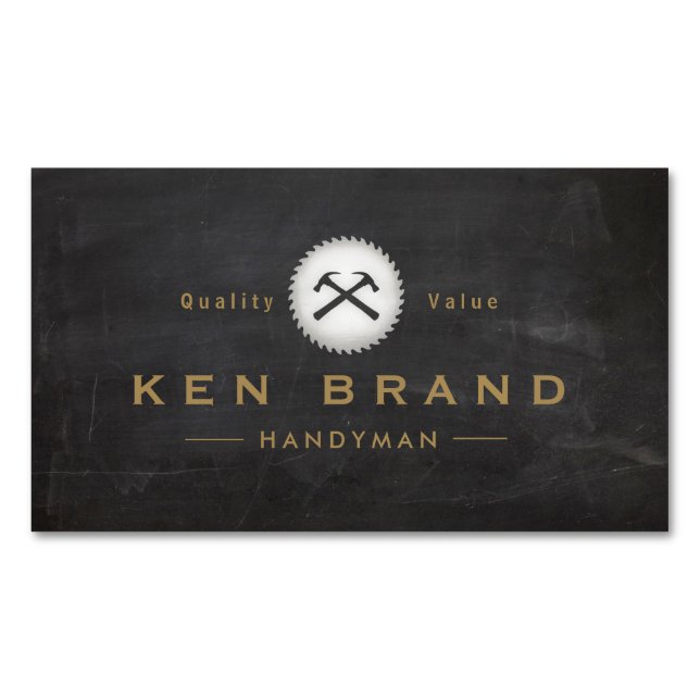 Handyman Hammer and Round Saw Business Card Magnet (Front)