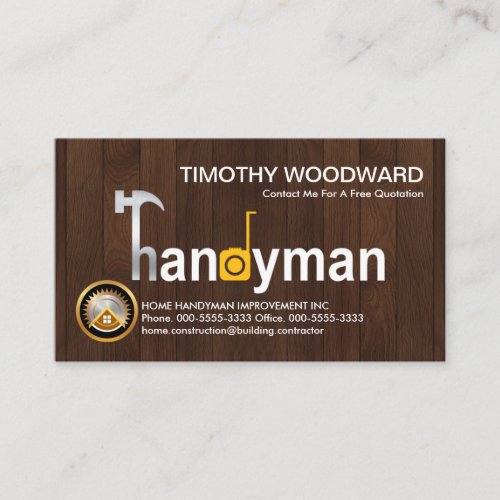 Handyman Hammer On Wood Business Card