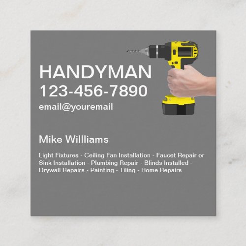 Handyman Holding A Power Drill Hand Tool  Square Business Card