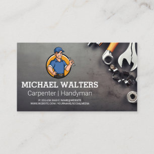 Handyman Holding Wrench Tools on Table Business Card