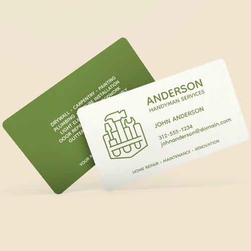 Handyman Home Repair Business Olive Green Custom Business Card