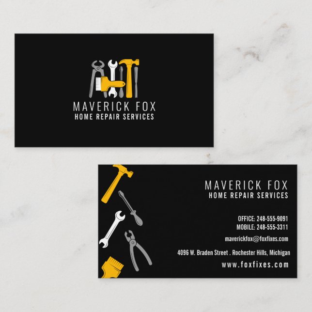 Handyman Home Repair Clean Modern Simple Tools  Bu Business Card (Front/Back)