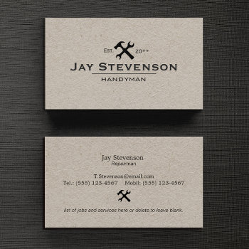 Handyman Home Repair Hammer And Wrench  Kraft  Business Card by sm_business_cards at Zazzle