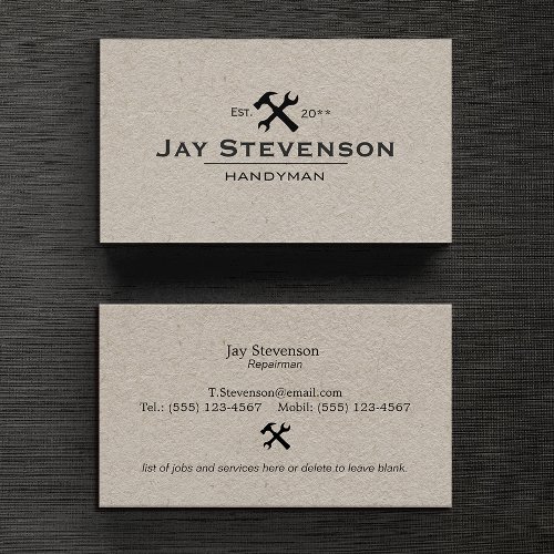 Handyman Home Repair Hammer and Wrench  Kraft  Business Card