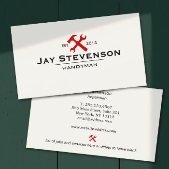 Handyman Home Repair Red Hammer And Wrench Logo Business Card by sm_business_cards at Zazzle