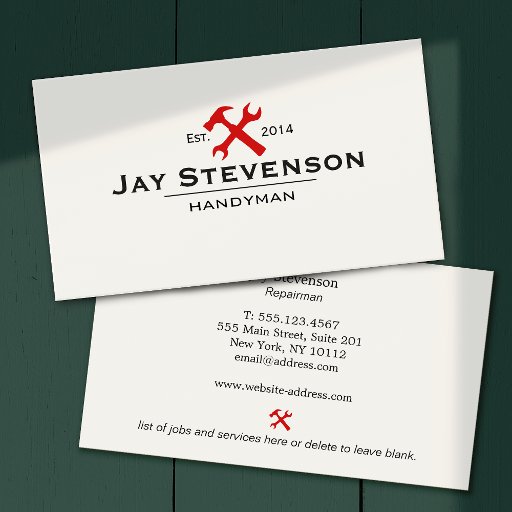 Customizable Cool Handyman Home Repair Hammer and Wrench Logo Business Card