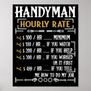 Handyman Hourly Rate Funny Handyman Gifts Poster