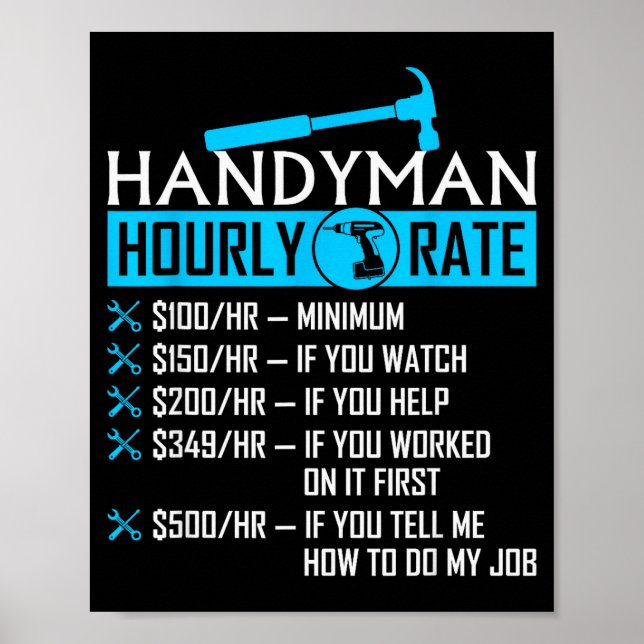 Handyman Hourly Rate Humor Carpenter Funny Handy M Poster (Front)