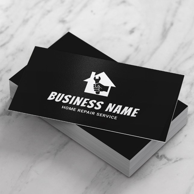 Handyman House Logo Home Repair Service Minimalist Business Card (Creator Uploaded)