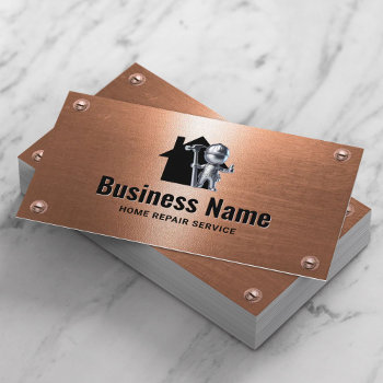 Handyman House Repair Maintenance Copper Worker Business Card by cardfactory at Zazzle