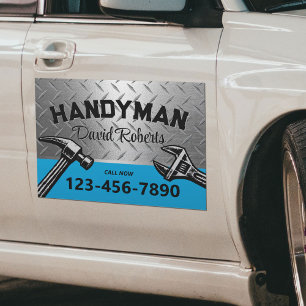 Handyman House Repair Service Faux Metal Blue Car Magnet