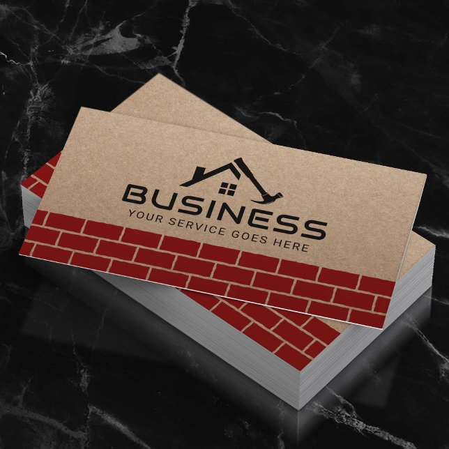 Handyman House Repair Service Red Bricks Kraft Business Card (Creator Uploaded)