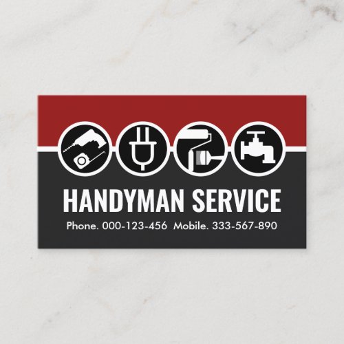 Handyman Icons On Red Grey Layers Business Card