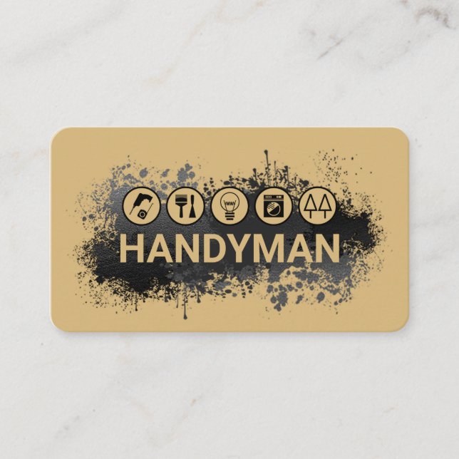 Handyman In Paint Splatter Business Card (Front)