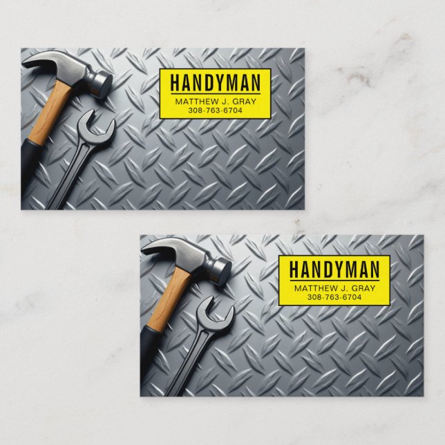 Handyman – Industrial Metal Background with Tools Business Card (Front/Back)