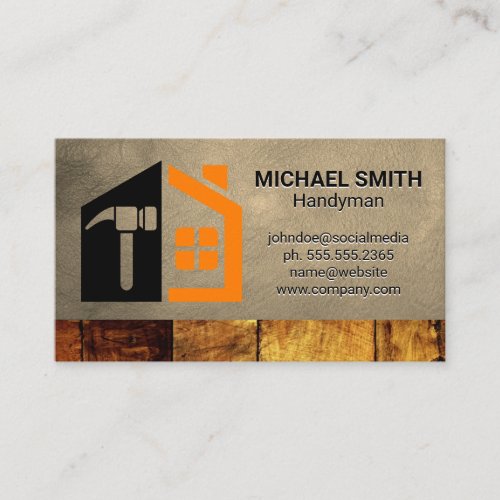 Handyman Logo | Construction | Wood Leather Business Card