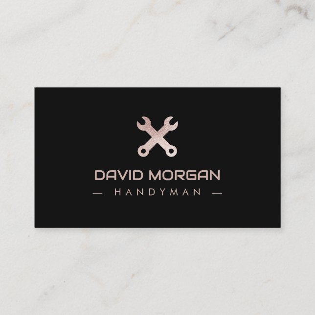 Handyman Logo Rose Gold Glitter  Business Card (Front)