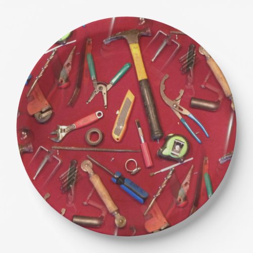 Handyman maintenance and contractor hand tools paper plates