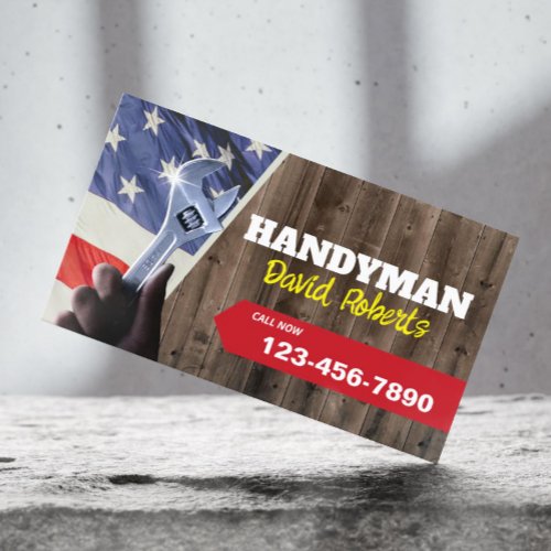 Handyman Maintenance Plumbing Patriotic Wood Business Card