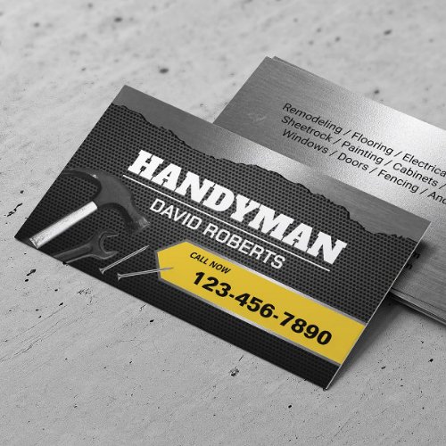 Handyman Maintenance Plumbing Service Faux Metal Business Card