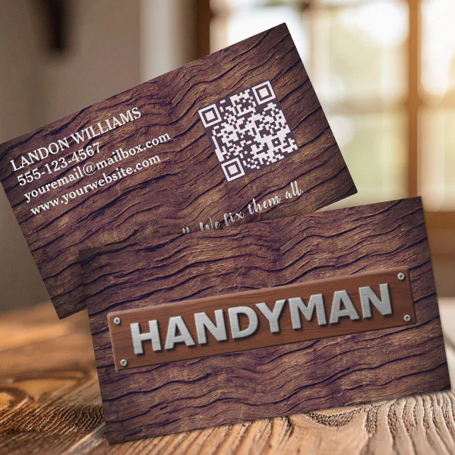Maintenance Qr Code Sticker Examples Handyman Maintenance Repair Service Wood QR Code Business Card | Zazzle