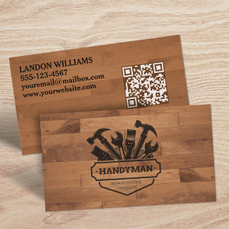 Handyman Maintenance Repair Service Wood QR Code Business Card