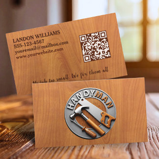 Handyman Maintenance Repair Service Wood QR Code Business Card