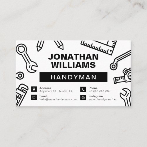 Handyman Minimal  Modern Black  White Business Card