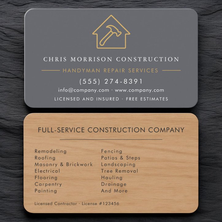 Handyman Modern Wood Remodeling Business Card