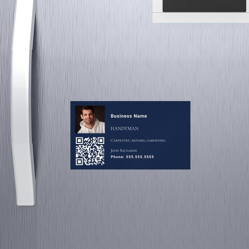 Handyman navy blue photo QR code Business Card Magnet