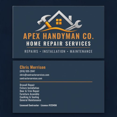 Handyman Navy Blue Professional Services Business Card